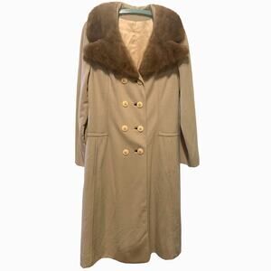 Vintage Wool Coat Medium Mary Lane 1960s Fur Collar Long Mid Century Bonded Knit